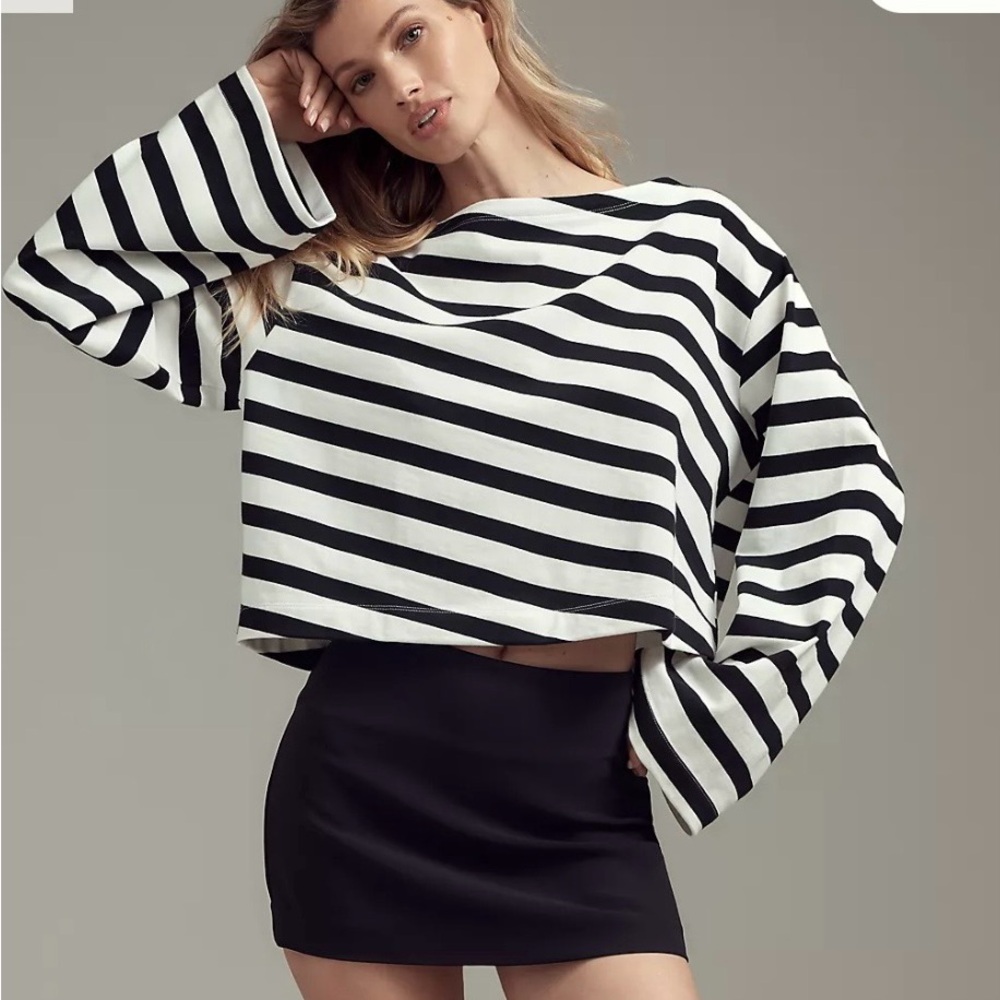 Maeve black/white stripes boatneck top - Picture 1 of 11